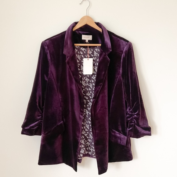 NWT Purple Velvet Skies Are Blue Blazer with Ruched Sleeves Size Large Lined - Picture 1 of 11